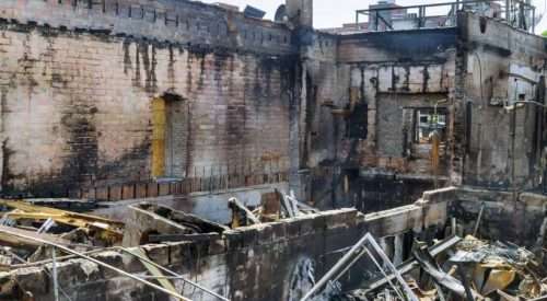Minneapolis protest riots turns violent interior of a burnt by fire building