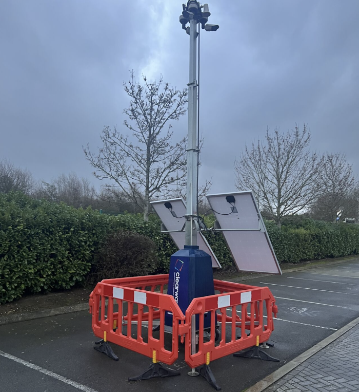 Clearway mobile solar CCTV tower for car parks