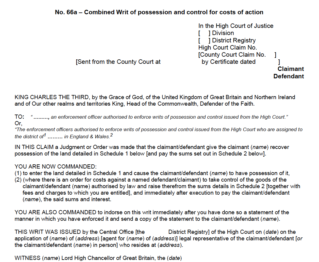 Clearway - High court writ of possession enforcement
